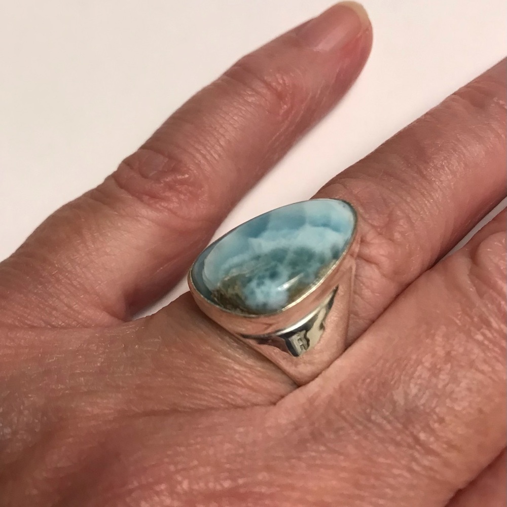 Larimar Stamped 925 Sterling Silver Ring